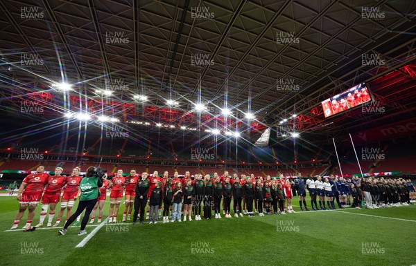 110426 - Wales v Scotland, Guinness Women’s 6 Nations - The Wales team line up for the anthem 