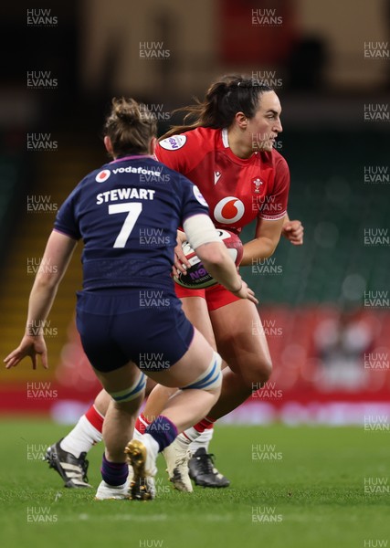 110426 - Wales v Scotland, Guinness Women’s 6 Nations - Courtney Keight of Wales takes on Alex Stewart of Scotland 