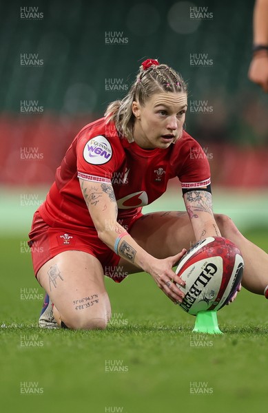 110426 - Wales v Scotland, Guinness Women’s 6 Nations - Keira Bevan of Wales kicks a conversion