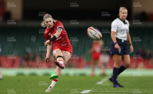 110426 - Wales v Scotland, Guinness Women’s 6 Nations - Keira Bevan of Wales kicks a conversion