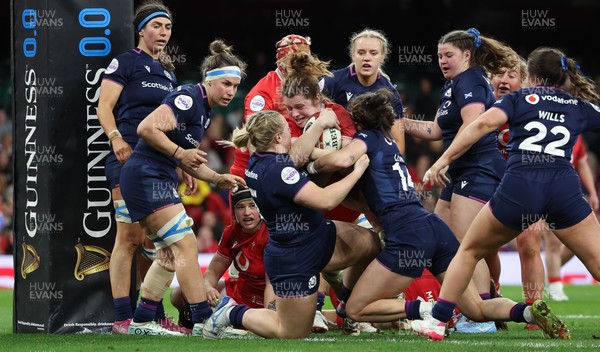 110426 - Wales v Scotland, Guinness Women’s 6 Nations - Kate Williams of Wales powers over to score try