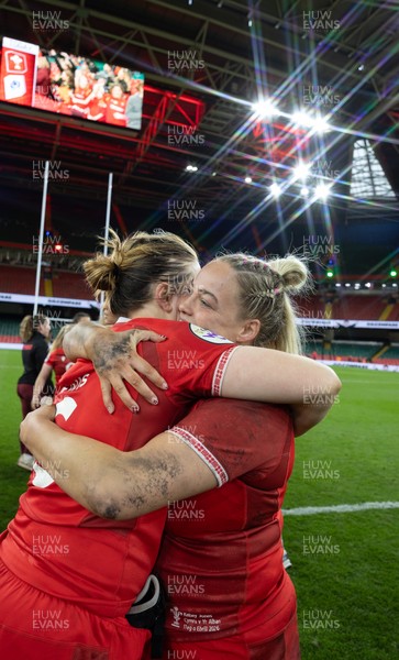 110426 - Wales v Scotland, Guinness Women’s 6 Nations - Kelsey Jones of Wales and Bethan Lewis of Wales at the end of the match