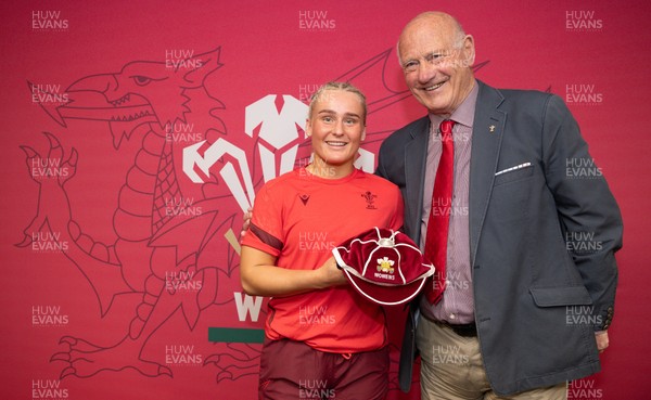 110426 - Wales v Scotland, Guinness Women’s 6 Nations - WRU President Terry Cobner presents Seren Singleton of Wales with her first cap