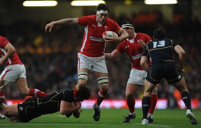 120212 - Wales v Scotland - RBS Six Nations 2012 -Ryan Jones of Wales is stopped