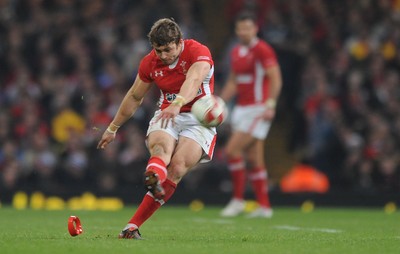 120212 - Wales v Scotland - RBS Six Nations 2012-Leigh Halfpenny of Wales kicks at goal