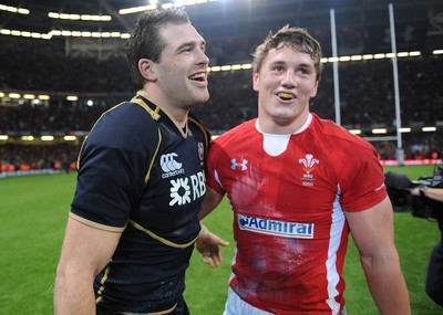 120212 - Wales v Scotland - RBS Six Nations 2012 -Sean Lamont of Scotland and Jonathan Davies of Wales at the end of the game