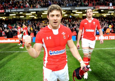 120212 - Wales v Scotland - RBS Six Nations 2012 -Leigh Halfpenny of Wales celebrates at the end of the game