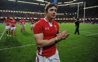 120212 - Wales v Scotland - RBS Six Nations 2012-Leigh Halfpenny of Wales celebrates at the end of the game