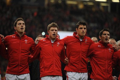 120212 - Wales v Scotland - RBS Six Nations 2012 -Players line up for the anthems