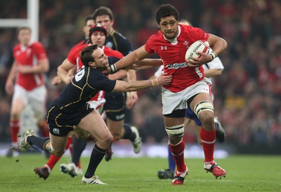 120212 - Wales v Scotland, RBS 6 Nations 2012 -Wales' Toby Faletau breakaway from Scotland's Greig Laidlaw 