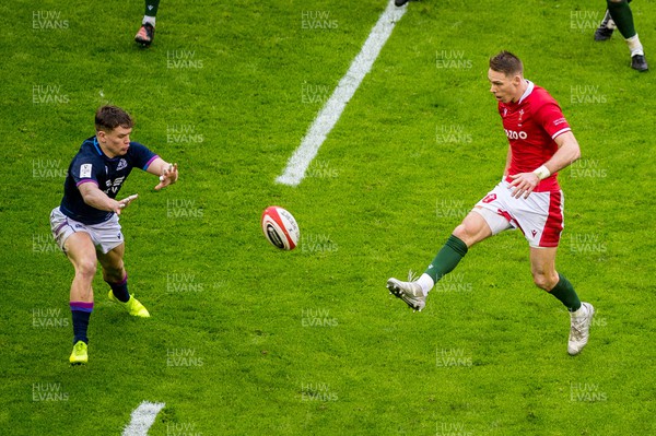 120222 - Wales v Scotland - Guinness Six Nations Championship - Liam Williams of Wales kicks the ball upfield