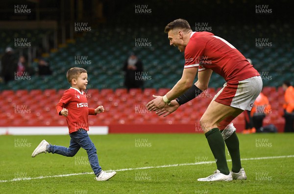 120222 - Wales v Scotland - Guinness Six Nations - Dan Biggar of Wales with son James after the game