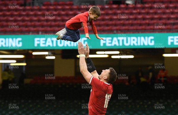 120222 - Wales v Scotland - Guinness Six Nations - Dan Biggar of Wales with son James after the game