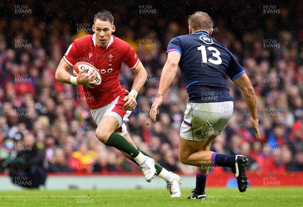 120222 - Wales v Scotland - Guinness Six Nations - Liam Williams of Wales takes on Chris Harris of Scotland