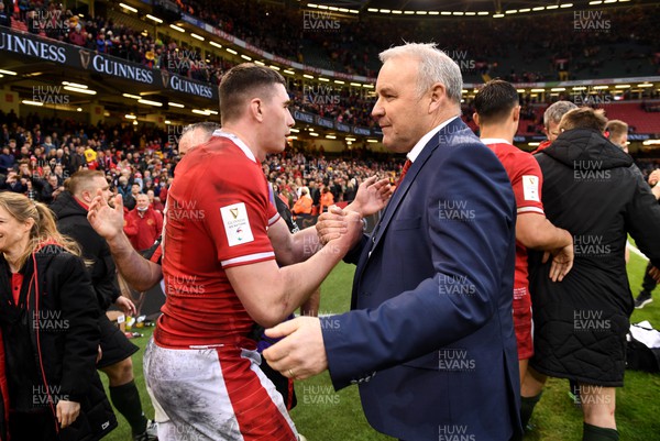 120222 - Wales v Scotland - Guinness Six Nations - Seb Davies of Wales and Wales haed coach Wayne Pivac at the end of the game