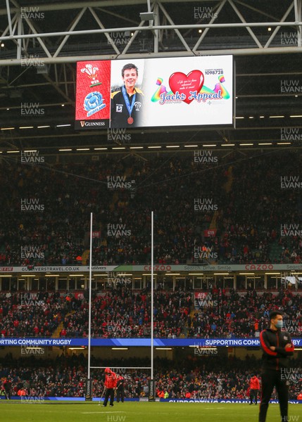 120222 - Wales v Scotland 2022 Guinness Six Nations - A tribute at half time to Jack Thomas who died aged 15 of a sudden heart attack and to raise awareness of the appeal in his name