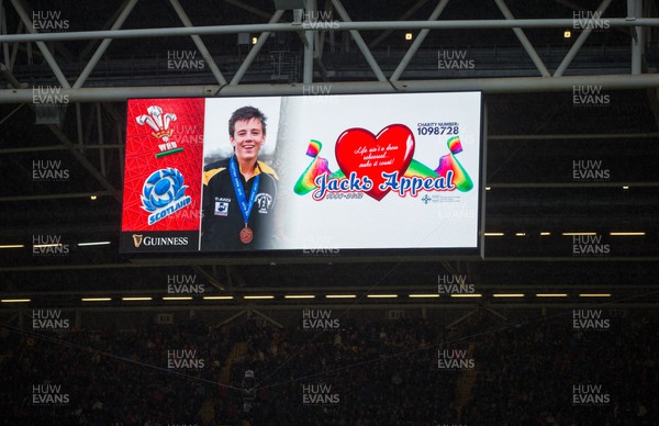 120222 - Wales v Scotland 2022 Guinness Six Nations - A tribute at half time to Jack Thomas who died aged 15 of a sudden heart attack and to raise awareness of the appeal in his name
