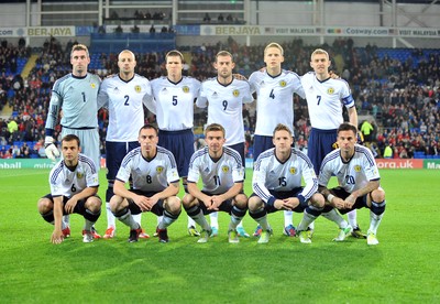 121012 - Wales v Scotland - FIFA 2014 World Cup Qualifying Campaign - The Scotland squad, Back Row LtR: Allan McGregore, Alan Hutton, Gary Caldwell, Steven Fletcher, Christopher Berra and Darren FletcherFront Row LtR: Shaun Maloney, Scott Brown, James Morrison, Kris Commons and Daniel Fox