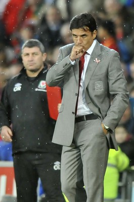 121012 - Wales v Scotland - FIFA 2014 World Cup Qualifying Campaign - Chris Coleman, manager of Wales reacts 