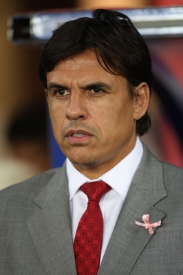 121012 - Wales v Scotland,  FIFA 2014 World Cup Qualifier -Wales' manager Chris Coleman wearing a pink ribbons for missing five year old April Jones
