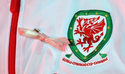 121012 - Wales v Scotland,  FIFA 2014 World Cup Qualifier -Welsh players take to the field wearing pink ribbons for missing five year old April Jones