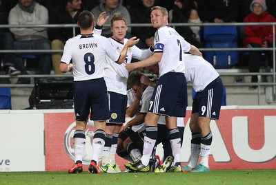 121012 - Wales v Scotland,  FIFA 2014 World Cup Qualifier -Scotland celebrate after scoring gaol