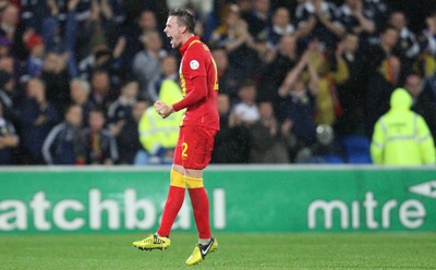 121012 - Wales v Scotland,  FIFA 2014 World Cup Qualifier -Wales' Chris Gunter celebrates at the end of the match