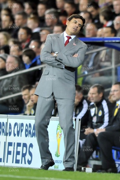 121012 - Wales v Scotland - FIFA 2014 World Cup Qualifying Campaign - Chris Coleman, manager of Wales reacts