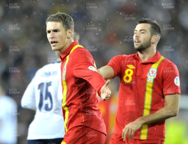 121012 - Wales v Scotland - FIFA 2014 World Cup Qualifying Campaign - Aaron Ramsey of Wales reacts 