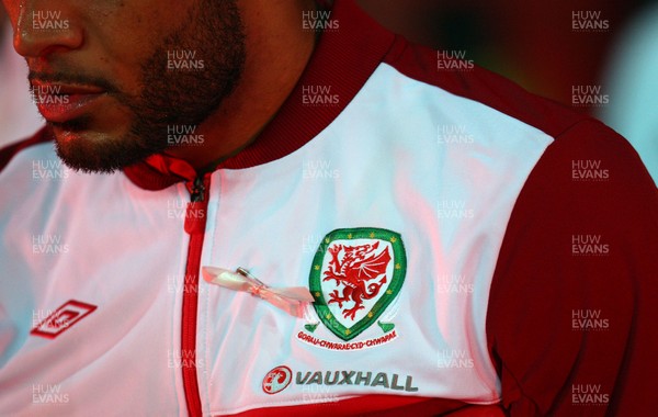 121012 - Wales v Scotland,  FIFA 2014 World Cup Qualifier -Welsh players take to the field wearing pink ribbons for missing five year old April Jones