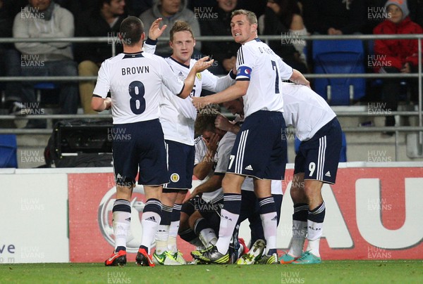 121012 - Wales v Scotland,  FIFA 2014 World Cup Qualifier -Scotland celebrate after scoring gaol