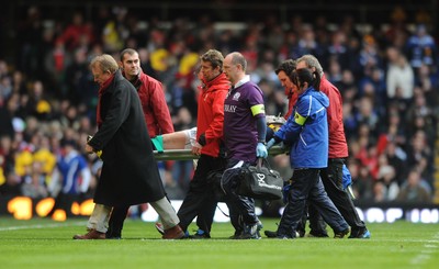 13.02.10 Wales v Scotland... Scotland's Thom Evans is stretchered from the field. 
