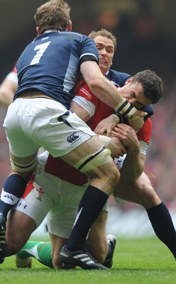 13.02.10 - Wales v Scotland - RBS Six Nations 2010 - Jamie Roberts of Wales is tackled by John Barclay and Dan Parks of Scotland. 