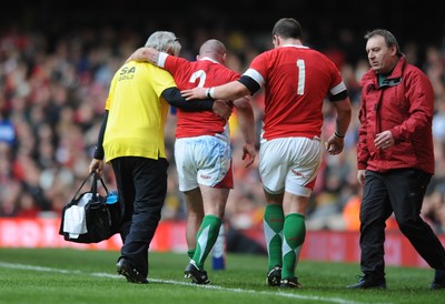 13.02.10 - Wales v Scotland - RBS Six Nations 2010 - Gareth Williams of Wales is helped off the field. 