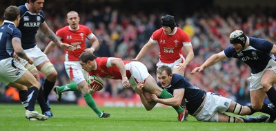 13.02.10 - Wales v Scotland - RBS Six Nations 2010 - Shane Williams of Wales is tackled by Kelly Brown of Scotland. 