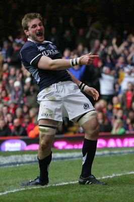 13.02.10 Wales v Scotland - RBS 6 Nations -  Scotland's John Barclay celebrates his try. 