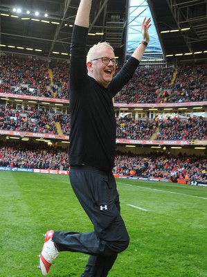 13.02.10 - Wales v Scotland - RBS Six Nations 2010 - BBC Radio 2 breakfast show presenter Chris Evans celebrates his first kick during half time. 