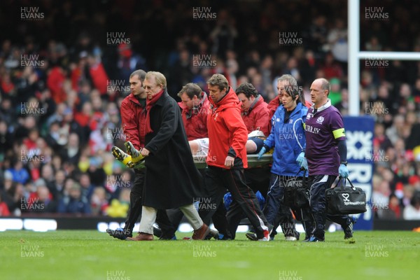 13.02.10 Wales v Scotland... Scotland's Thom Evans is stretchered from the field. 