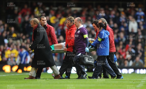 13.02.10 Wales v Scotland... Scotland's Thom Evans is stretchered from the field. 