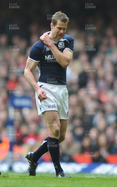 13.02.10 - Wales v Scotland - RBS Six Nations 2010 - Chris Paterson of Scotland feels an injury during the game. 