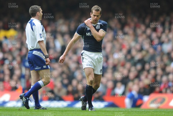 13.02.10 - Wales v Scotland - RBS Six Nations 2010 - Chris Paterson of Scotland feels an injury during the game. 