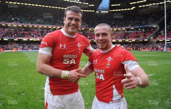 13.02.10 - Wales v Scotland - RBS Six Nations 2010 - Jamie Roberts and Richie Rees of Wales celebrate win. 