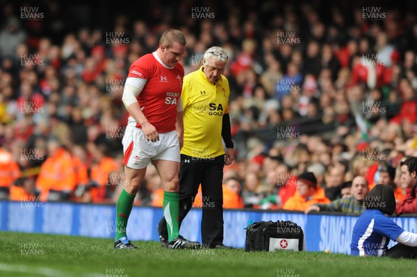 13.02.10 - Wales v Scotland - RBS Six Nations 2010 - Gethin Jenkins of Wales leaves the field with an injury 