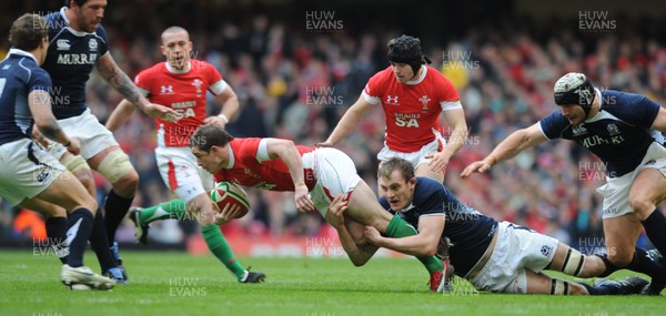 13.02.10 - Wales v Scotland - RBS Six Nations 2010 - Shane Williams of Wales is tackled by Kelly Brown of Scotland. 