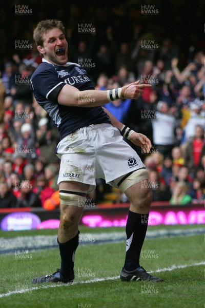 13.02.10 Wales v Scotland - RBS 6 Nations -  Scotland's John Barclay celebrates his try. 