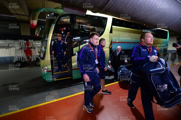 130216 - Wales v Scotland - RBS 6 Nations 2016 -Stuart Hogg of Scotland arrives