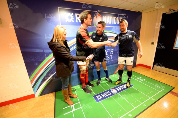 130216 - Wales v Scotland - RBS 6 Nations 2016 -Sam Warburton of Wales, Greig Laidlaw of Scotland and Referee George Clancy during the coin toss