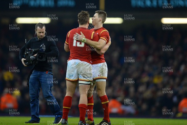 130216 - Wales v Scotland - RBS 6 Nations 2016 -Jonathan Davies and Liam Williams of Wales at the end of the game