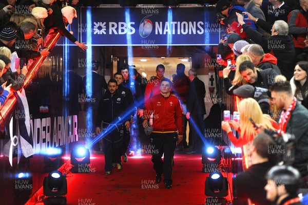 130216 - Wales v Scotland - RBS 6 Nations 2016 -Jonathan Davies of Wales runs out for his 50th cap