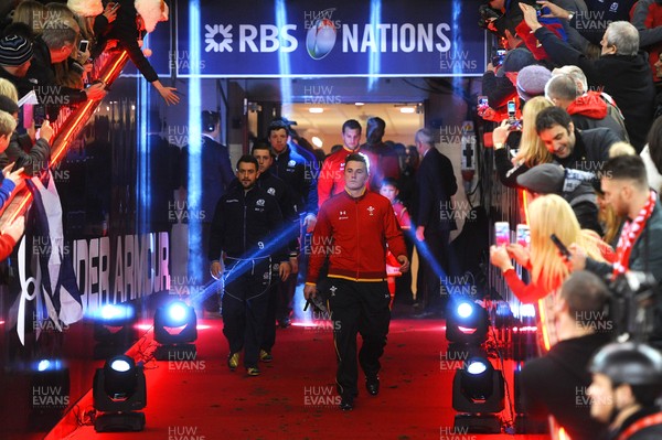 130216 - Wales v Scotland - RBS 6 Nations 2016 -Jonathan Davies of Wales runs out for his 50th cap